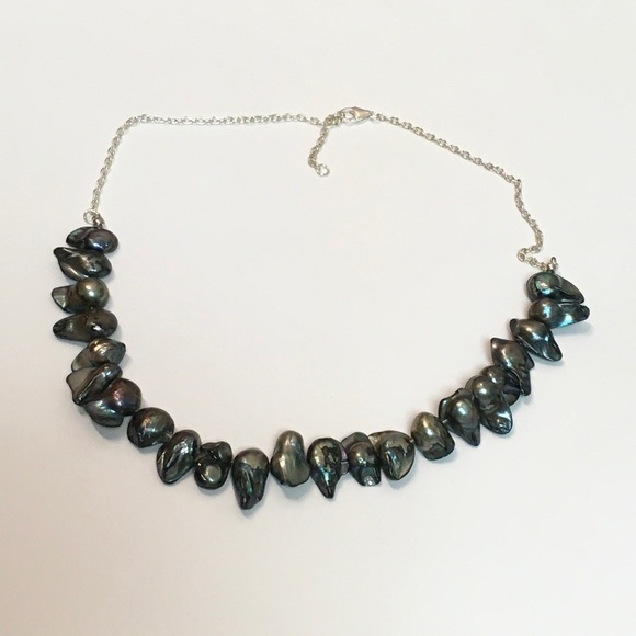 Blue Black Pearl & Sterling Silver Necklace - Picture 2 of 7